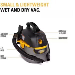 Stinger 2.5 Gallon 1.75 Peak HP Small Shop Vacuum Wet Dry Vac with Filter Bag, H